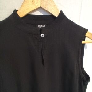 Eileen Fisher Keyhole Front Sleeveless Woven Tunic Top Viscose/Linen Blend